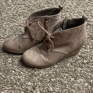Tan wedged booties